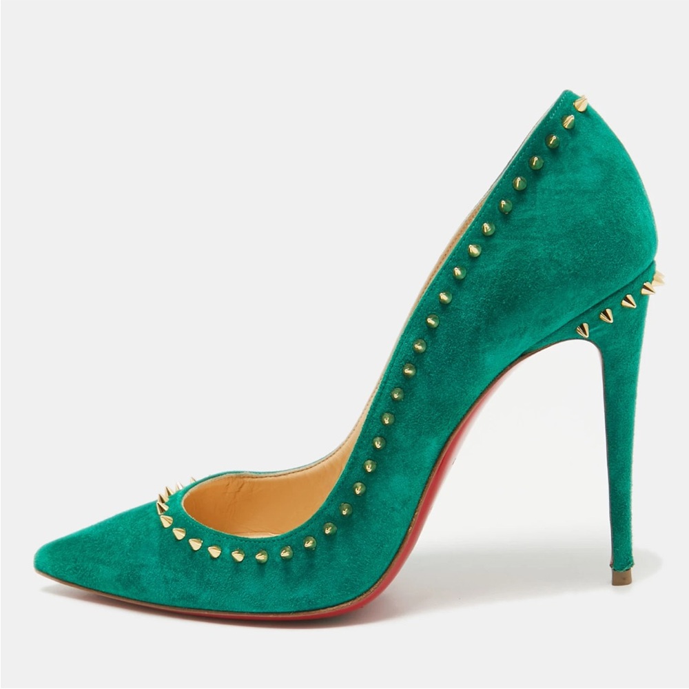 Christian Louboutin Teal Heels with Gold Studs
